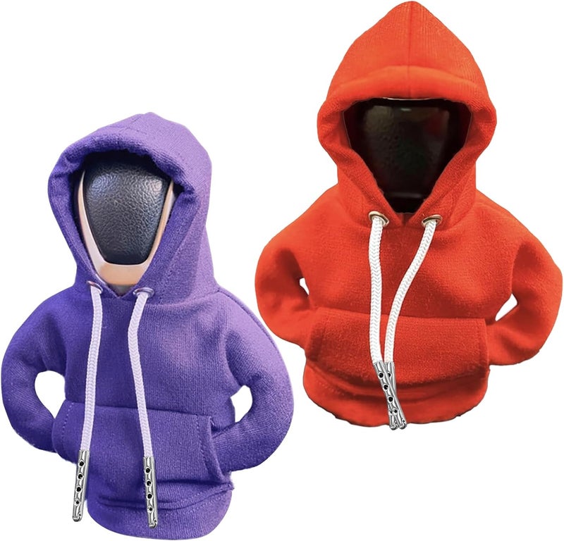 vvag Gear Shift Hoodie,Universal Shift Knob Hoodie, 4.7 Inch Car Shifter Stick Protector Decoration, Funny Hoodie Car Gear Shift Cover (Orange + Purple) - Image 1